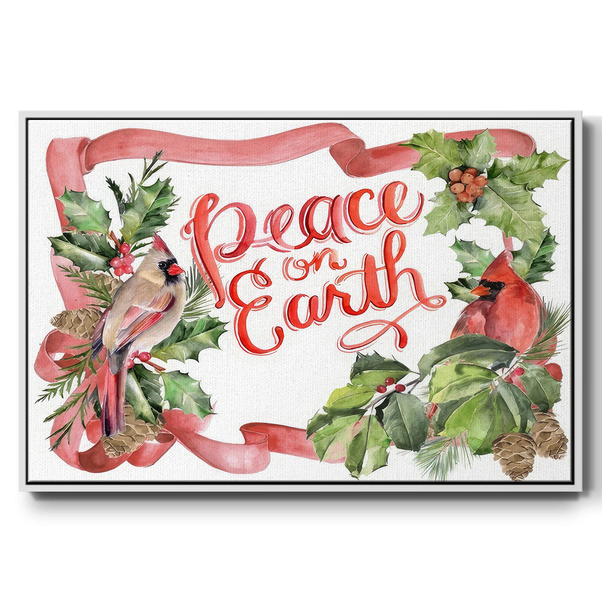Cardinal Holly Christmas Collection A - Floater Framed Canvas Print