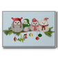 Fluffy Christmas Owls on Branch - Floater Framed Canvas Print