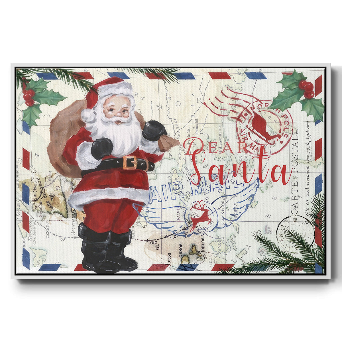 Christmas Par Avion I - Floater Framed Canvas Print