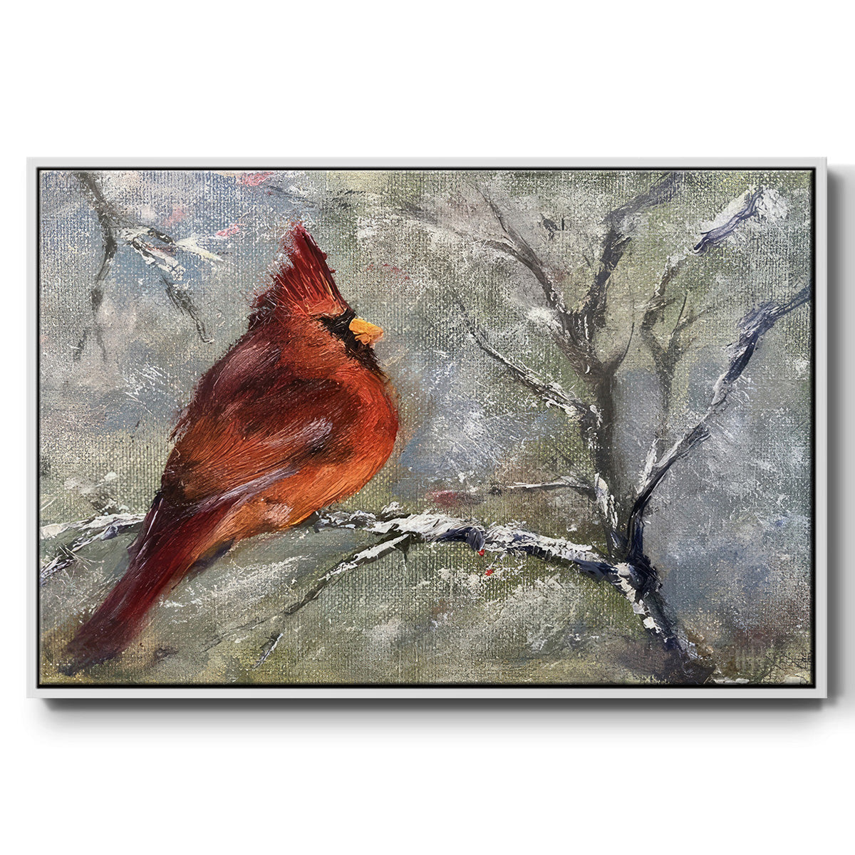 Cardinal in Snow II - Floater Framed Canvas Print