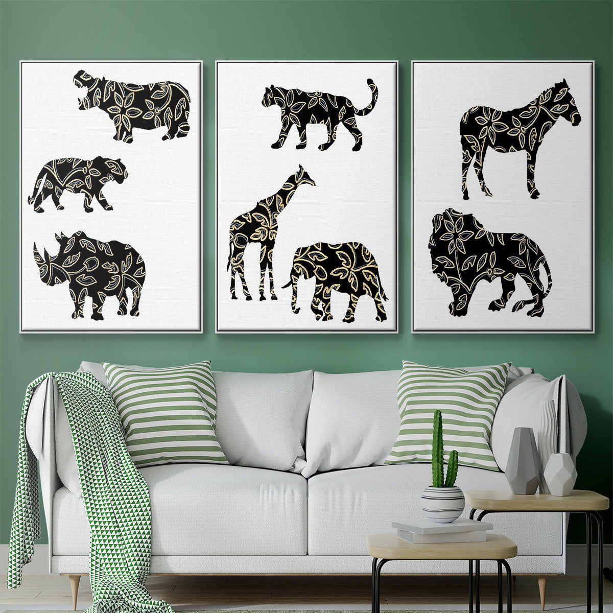 Ornamental Safari Animals I - Floater Framed Canvas Set