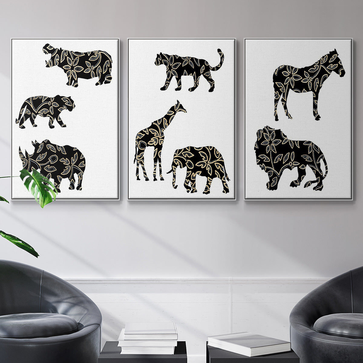 Ornamental Safari Animals I - Floater Framed Canvas Set