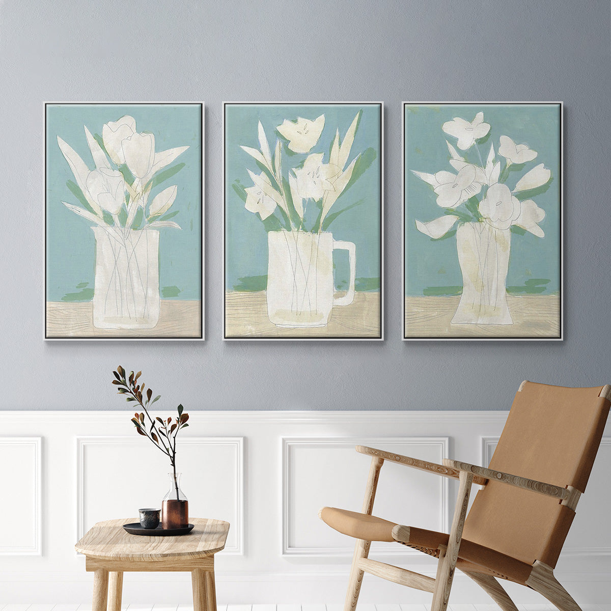 Muted Spring Arrangement I - Floater Framed Canvas Set