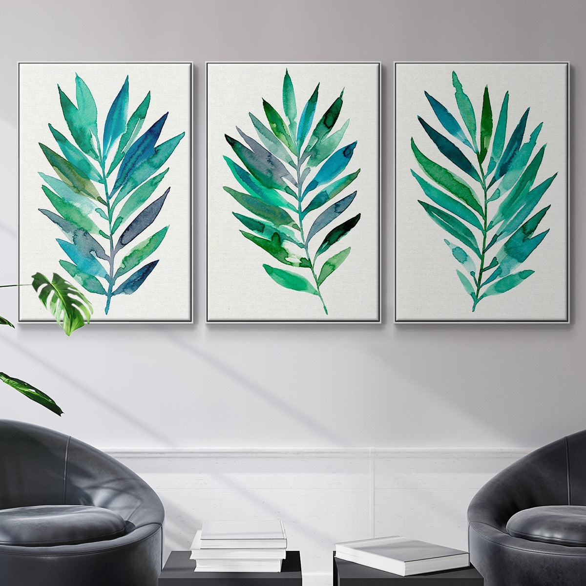 Palm Frond Flow I - Floater Framed Canvas Set
