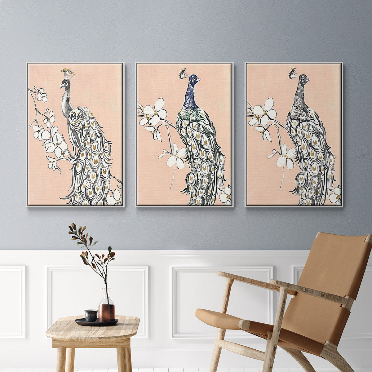 Peacock in Gold I - Floater Framed Canvas Set