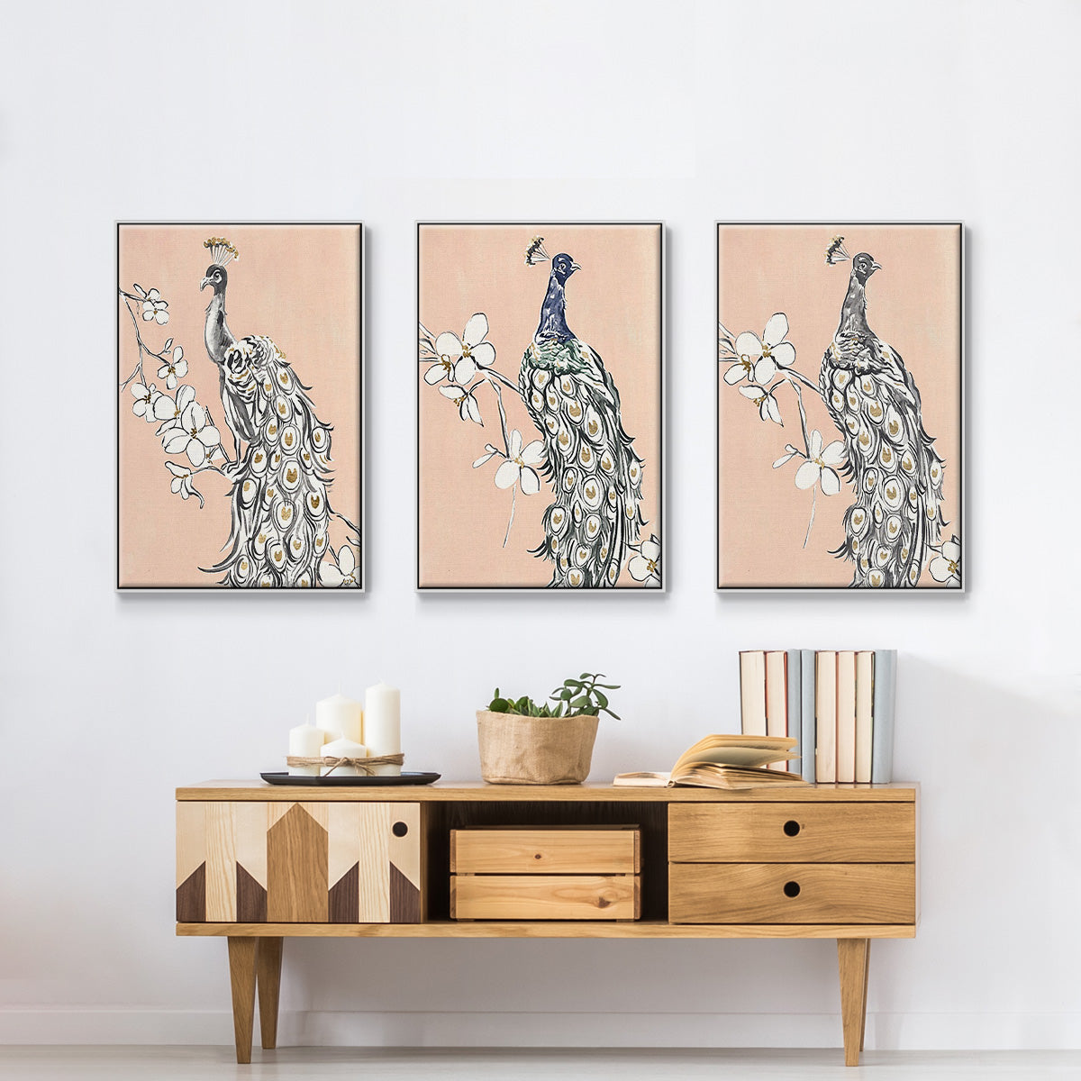 Peacock in Gold I - Floater Framed Canvas Set