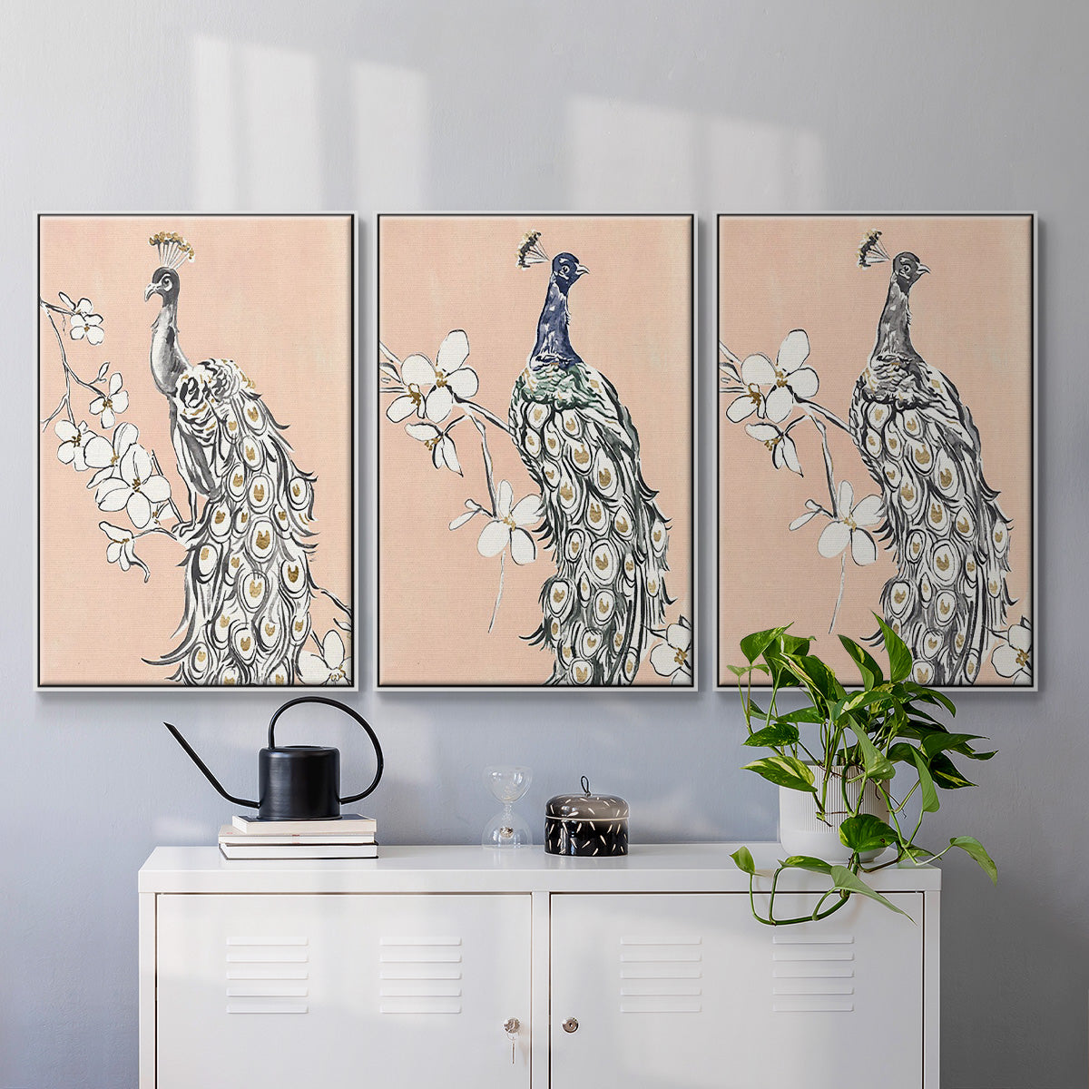 Peacock in Gold I - Floater Framed Canvas Set