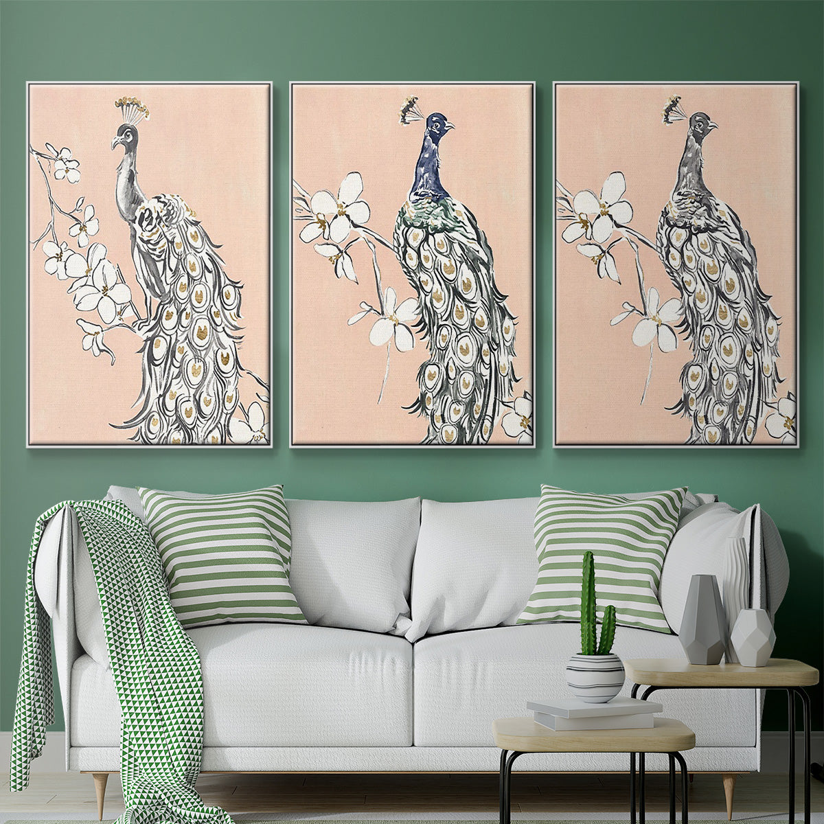 Peacock in Gold I - Floater Framed Canvas Set