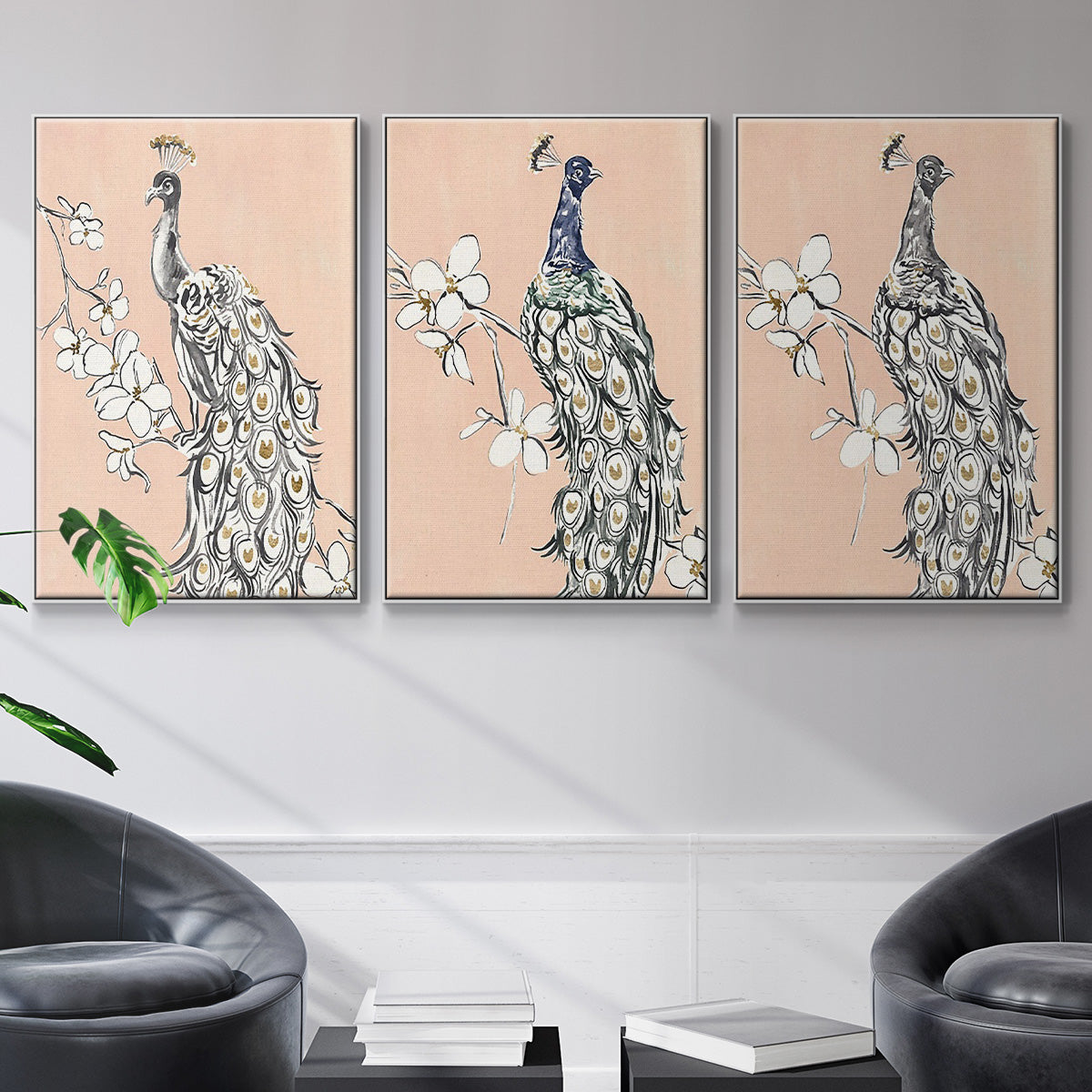 Peacock in Gold I - Floater Framed Canvas Set