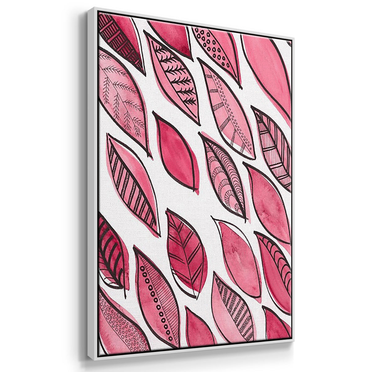 Patterned Leaf Shapes I - Floater Framed Canvas Set