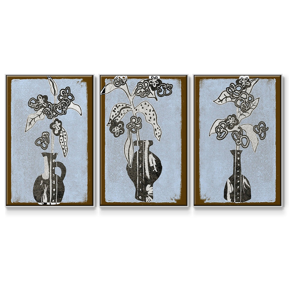 Graphic Flowers in Vase I - Floater Framed Canvas Set