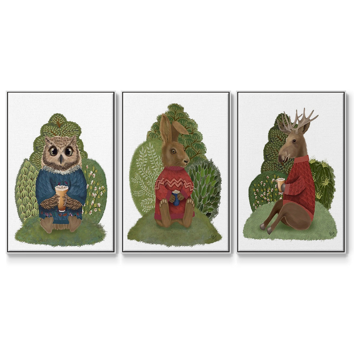 Latte Moose in Sweater - Floater Framed Canvas Set