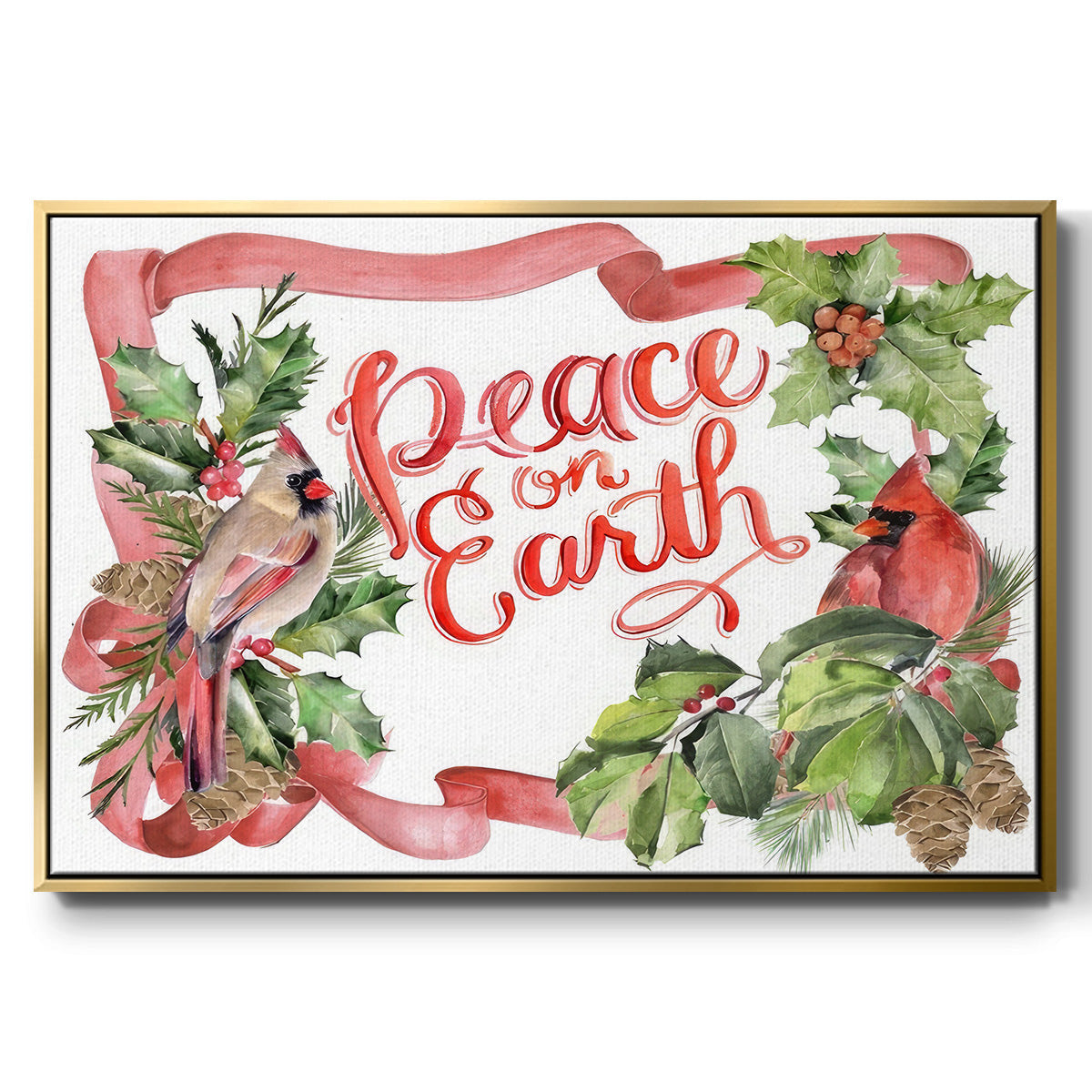 Cardinal Holly Christmas Collection A - Floater Framed Canvas Print