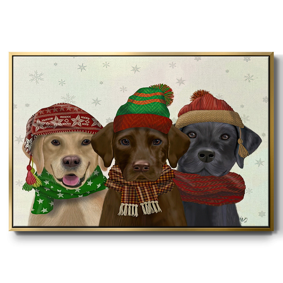 Christmas 3 Winter Labs - Floater Framed Canvas Print