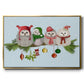 Fluffy Christmas Owls on Branch - Floater Framed Canvas Print
