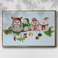 Fluffy Christmas Owls on Branch - Floater Framed Canvas Print
