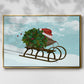 Christmas Holly Hedgehog Sledding - Floater Framed Canvas Print
