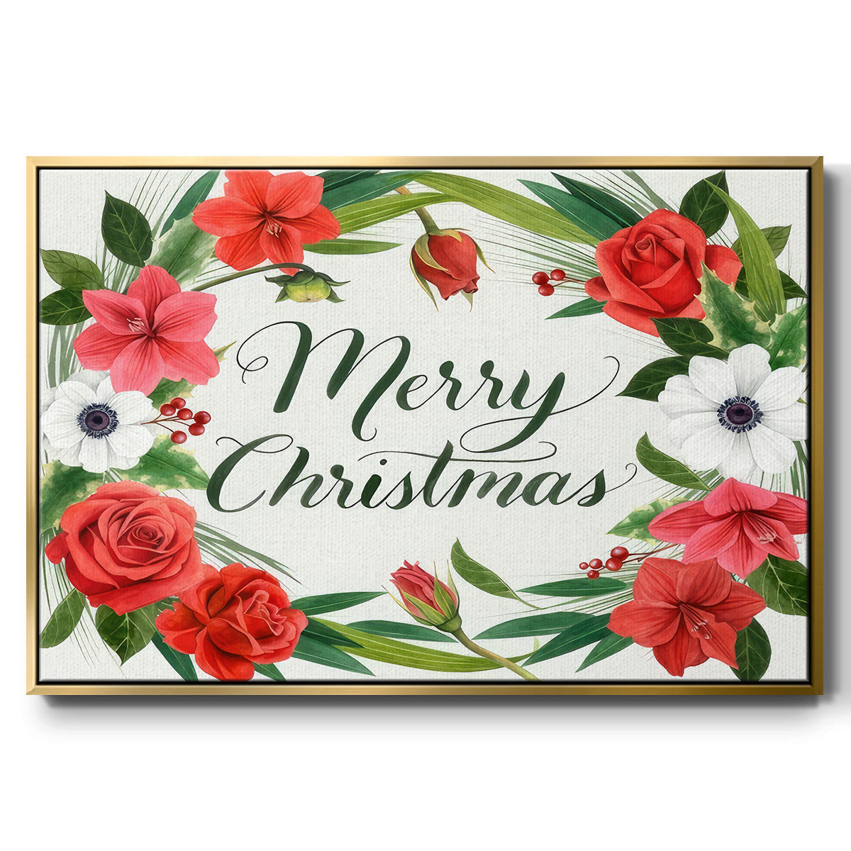 Christmas Floral Wreath Collection A - Floater Framed Canvas Print