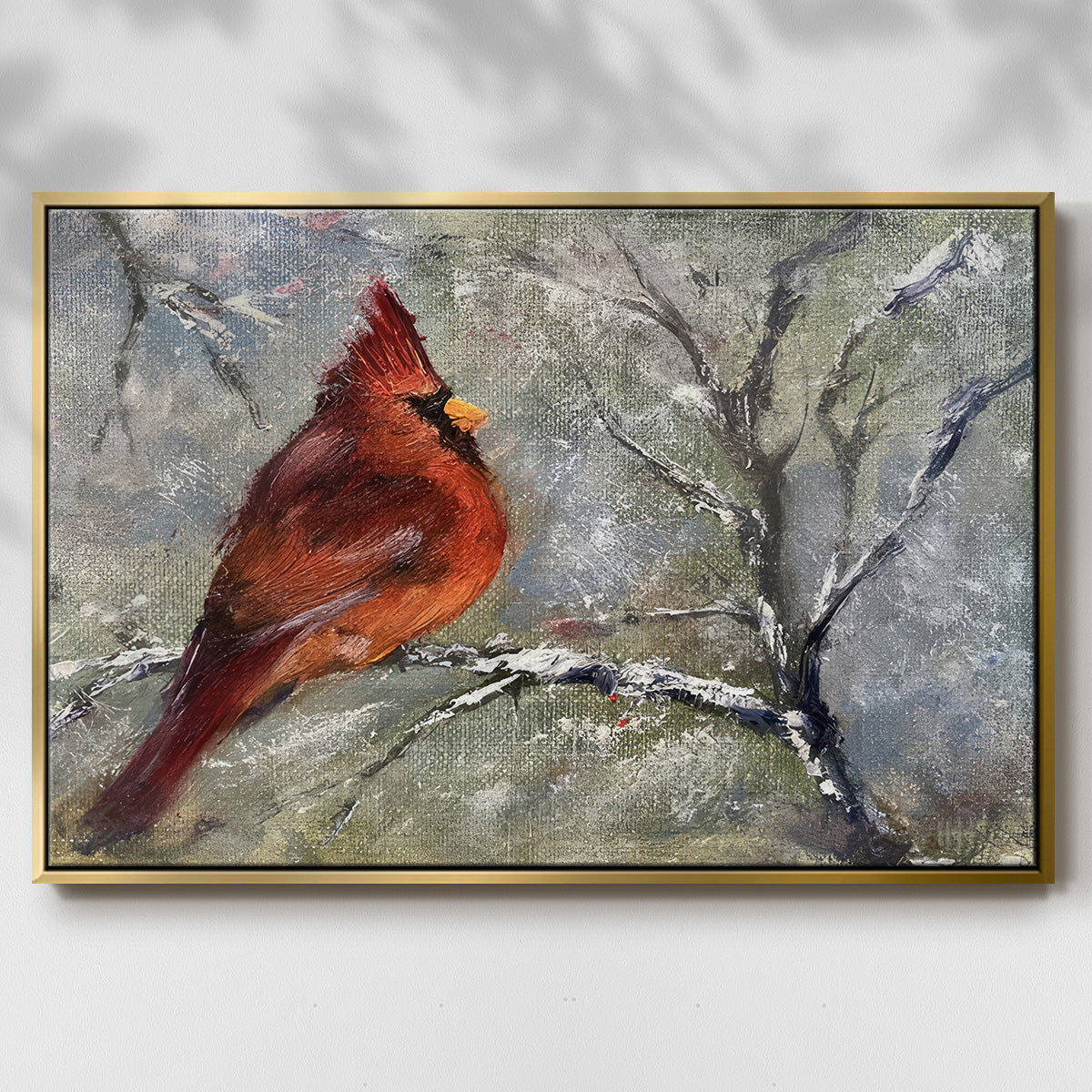 Cardinal in Snow II - Floater Framed Canvas Print