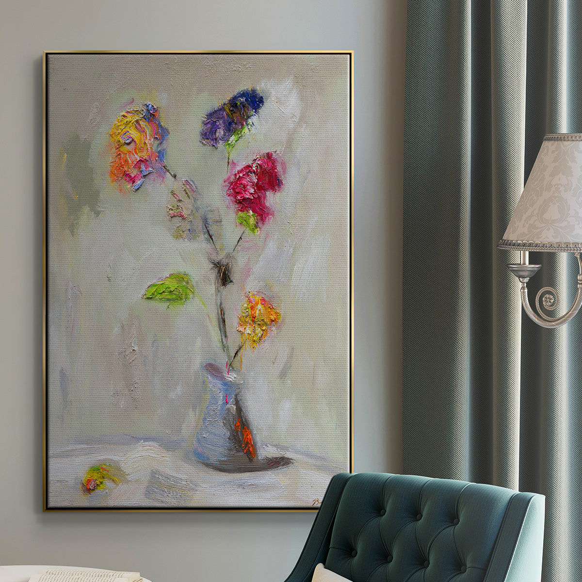 Neoplitan Floral - Floater Framed Canvas Print