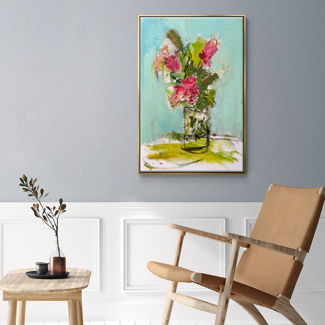 Turquoise Lilly - Floater Framed Canvas Print