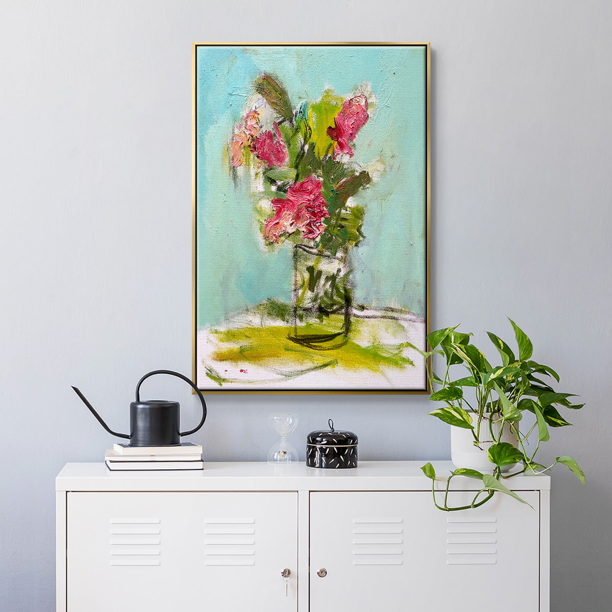 Turquoise Lilly - Floater Framed Canvas Print