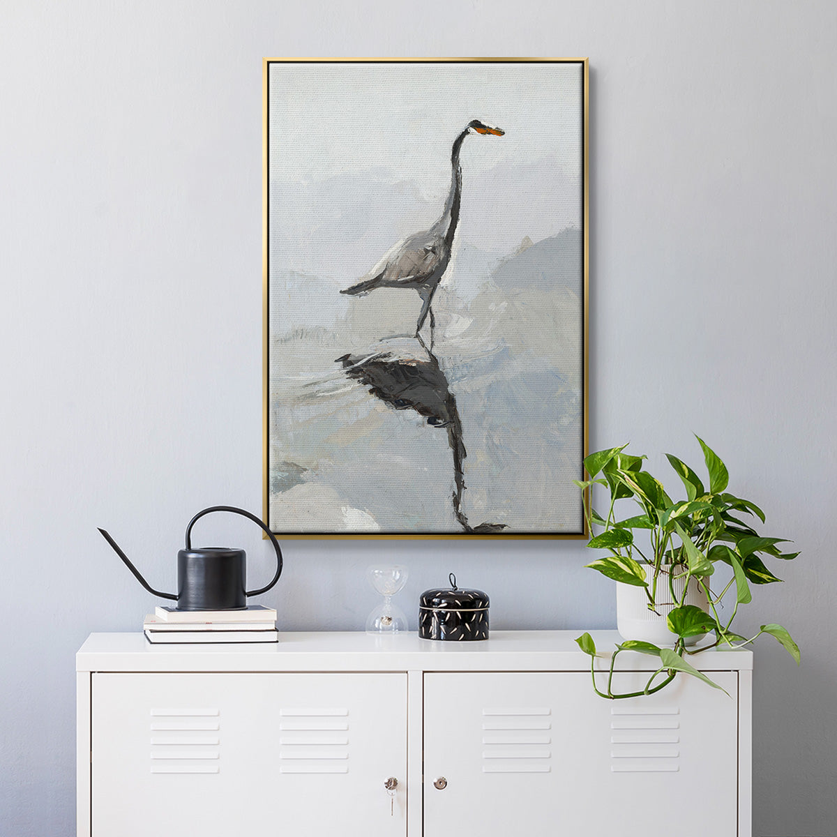 Heron - Floater Framed Canvas Print
