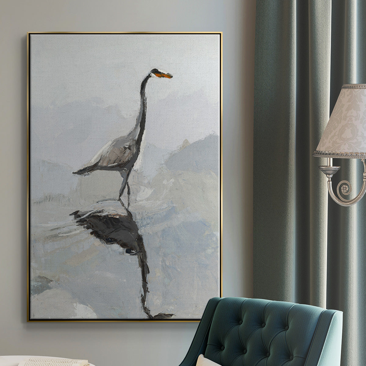 Heron - Floater Framed Canvas Print