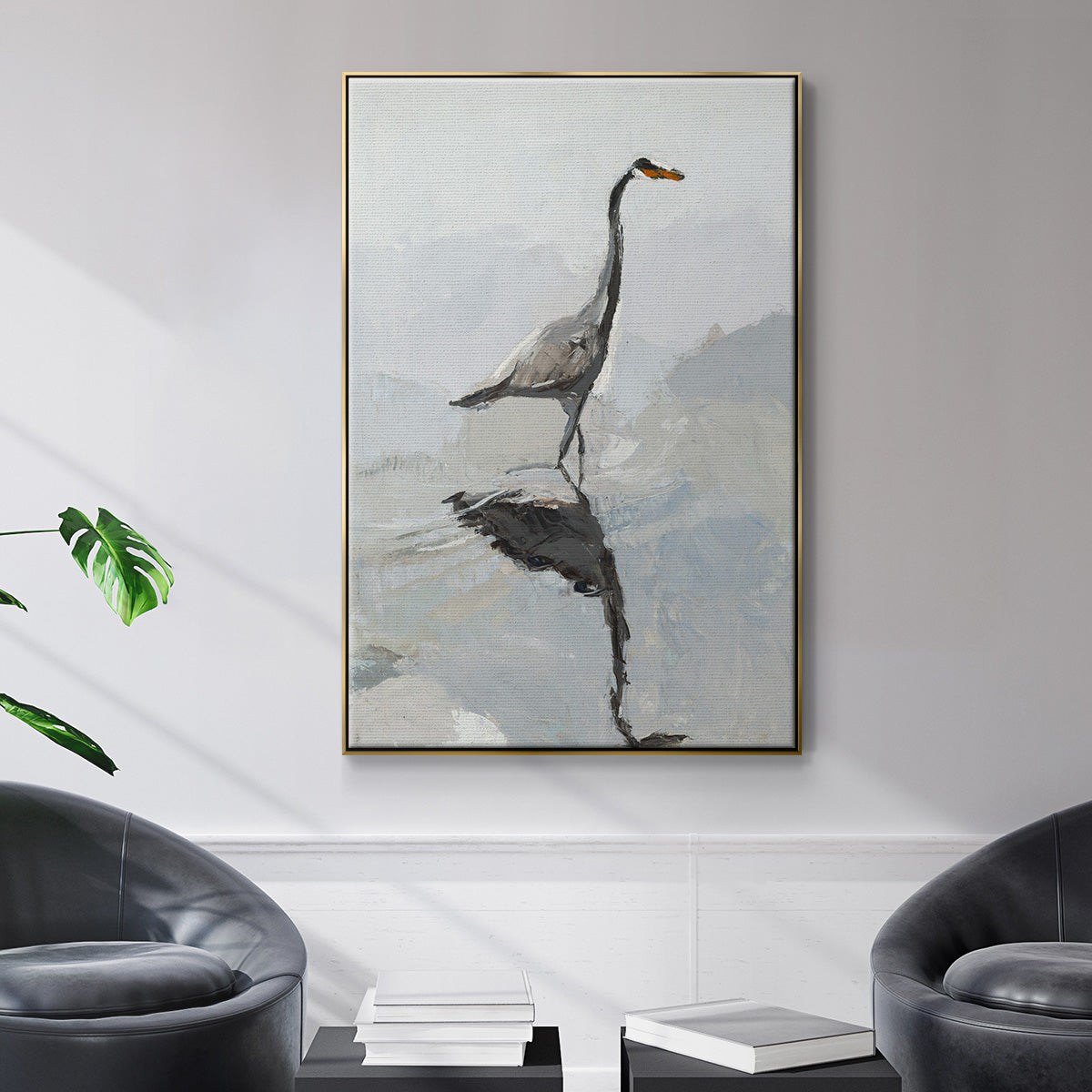 Heron - Floater Framed Canvas Print