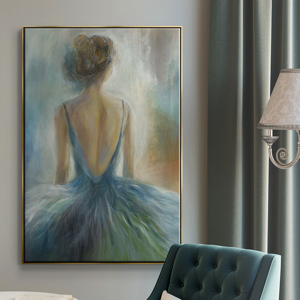 Lady in Blue - Floater Framed Canvas Print