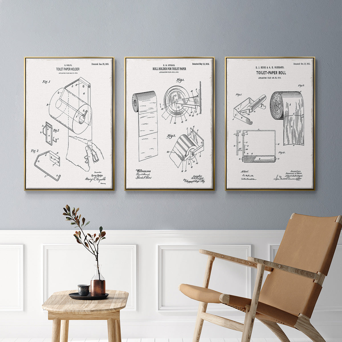 Toilet Paper Patent I - Floater Framed Canvas Set