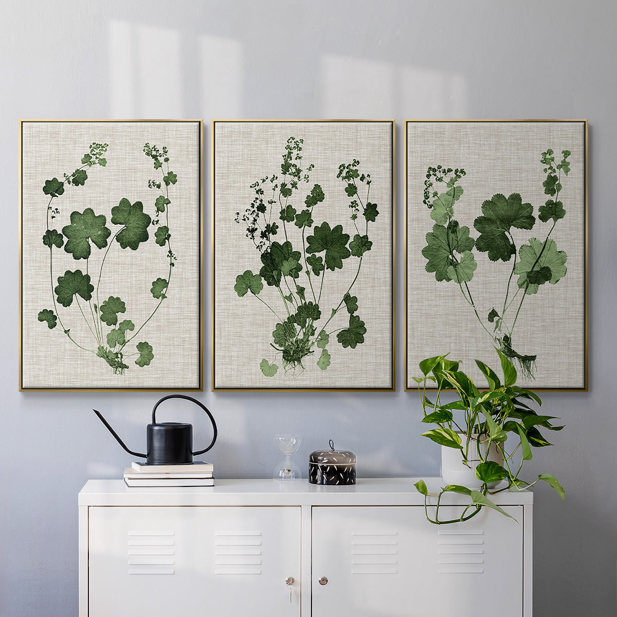 Forest Foliage on Linen I - Floater Framed Canvas Set
