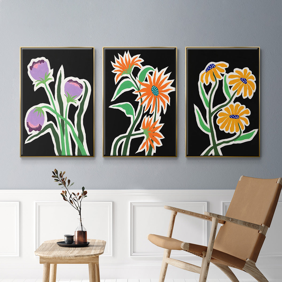 Pop Flowers I - Floater Framed Canvas Set