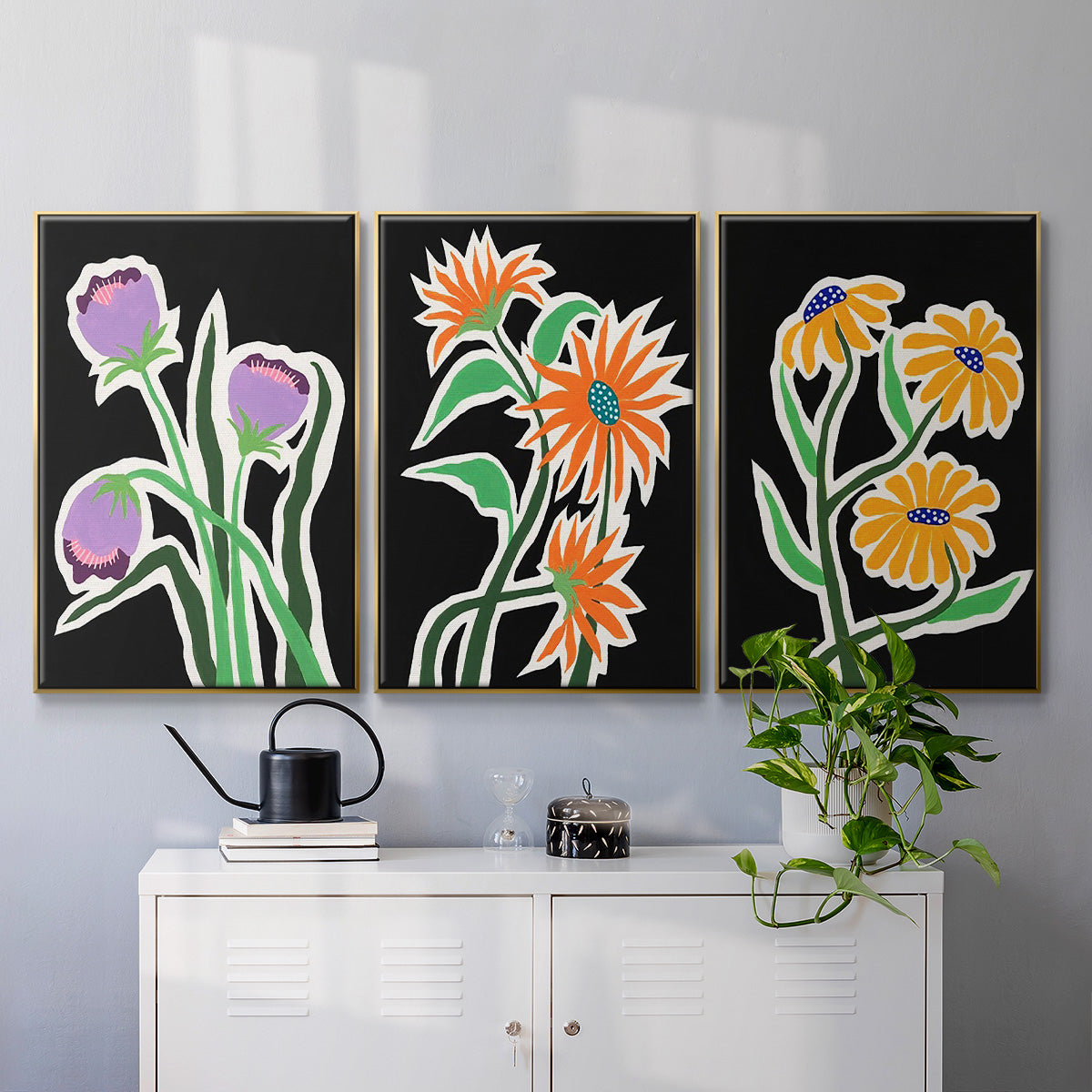 Pop Flowers I - Floater Framed Canvas Set