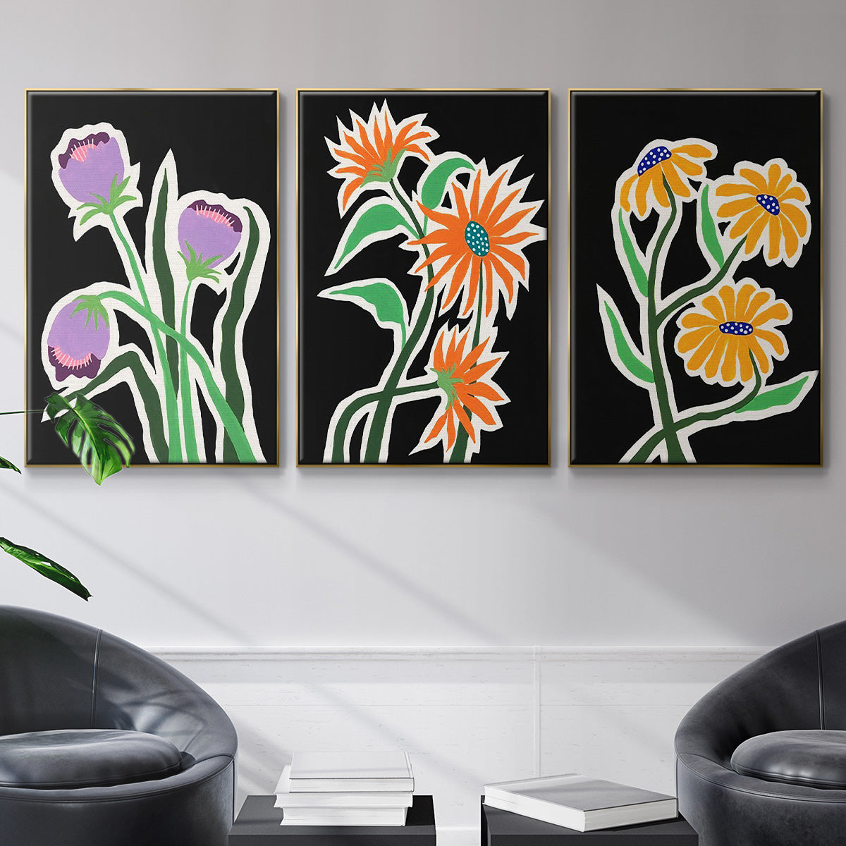 Pop Flowers I - Floater Framed Canvas Set