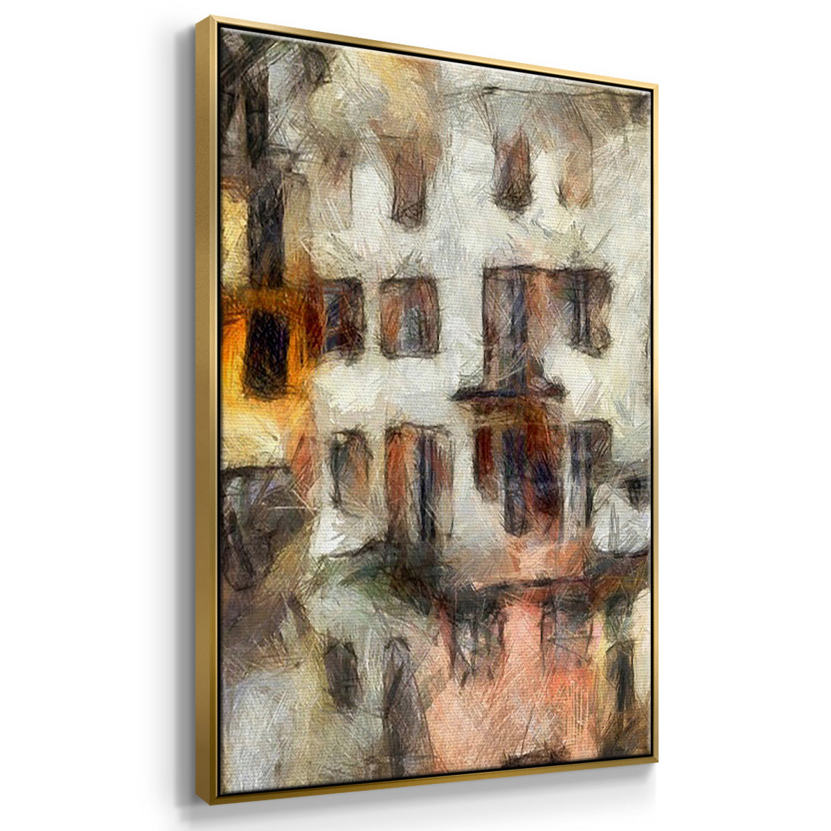 Stacked Houses I - Floater Framed Canvas Set