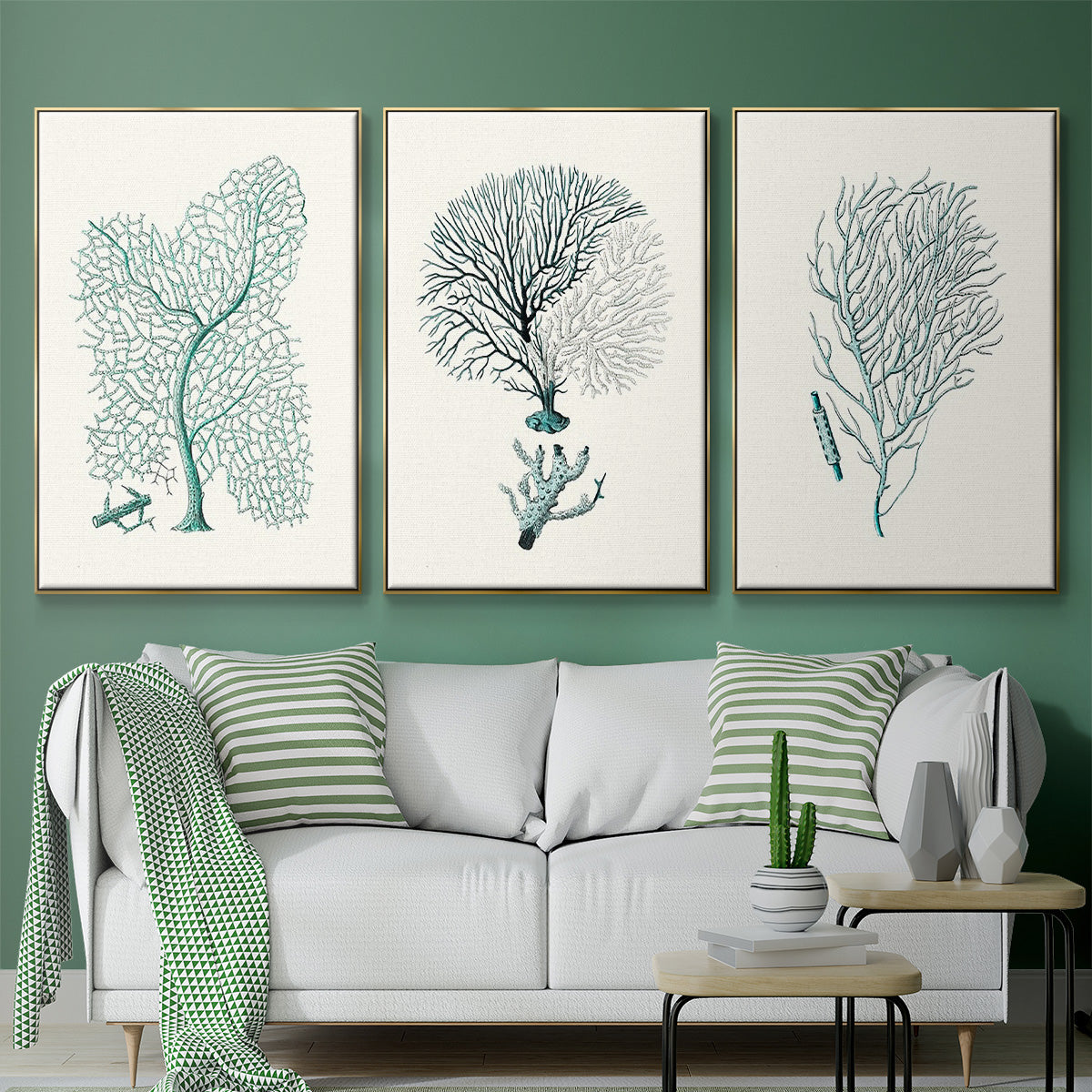 Antique Coastal Coral I - Floater Framed Canvas Set