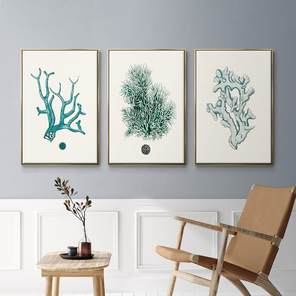 Antique Coastal Coral IV - Floater Framed Canvas Set