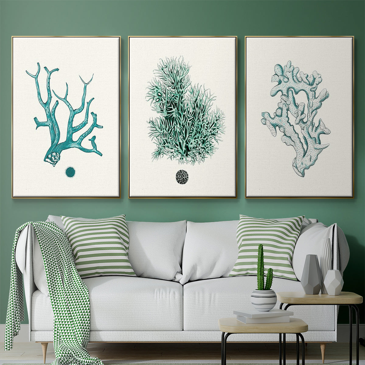 Antique Coastal Coral IV - Floater Framed Canvas Set