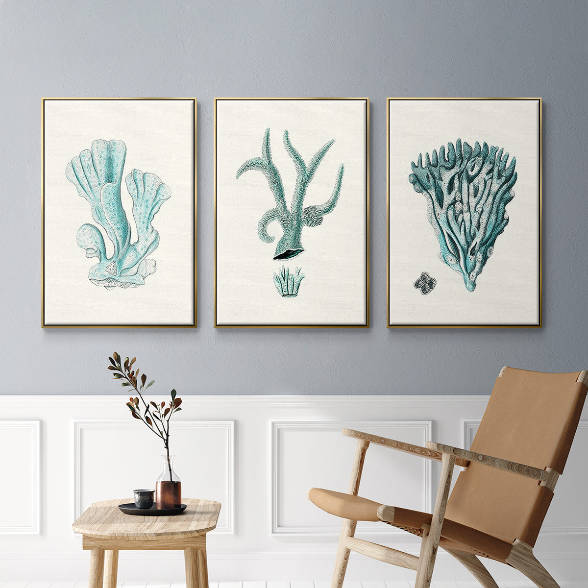 Antique Coastal Coral X - Floater Framed Canvas Set