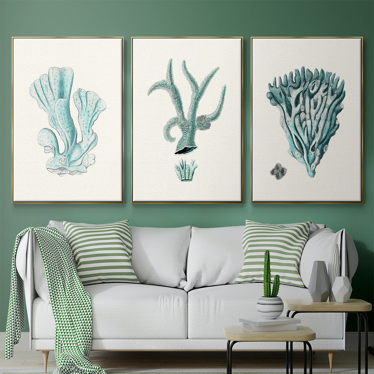Antique Coastal Coral X - Floater Framed Canvas Set