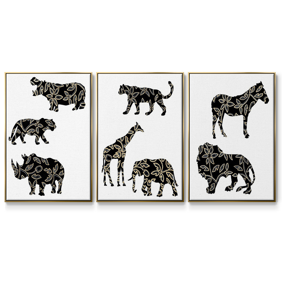 Ornamental Safari Animals I - Floater Framed Canvas Set