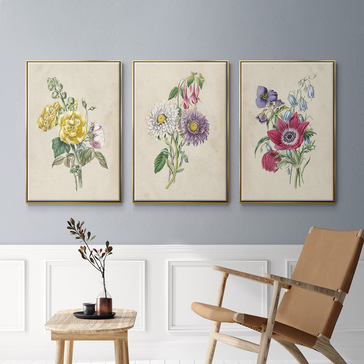 Antique Garden Bouquet I - Floater Framed Canvas Set