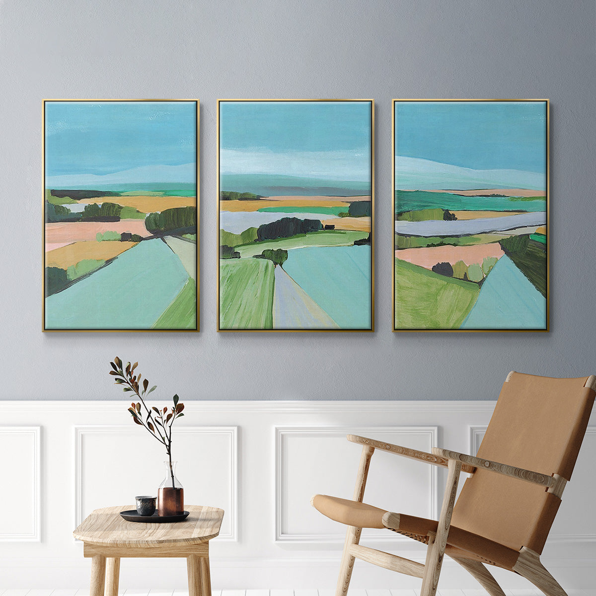 Bright Colored Countryside I - Floater Framed Canvas Set