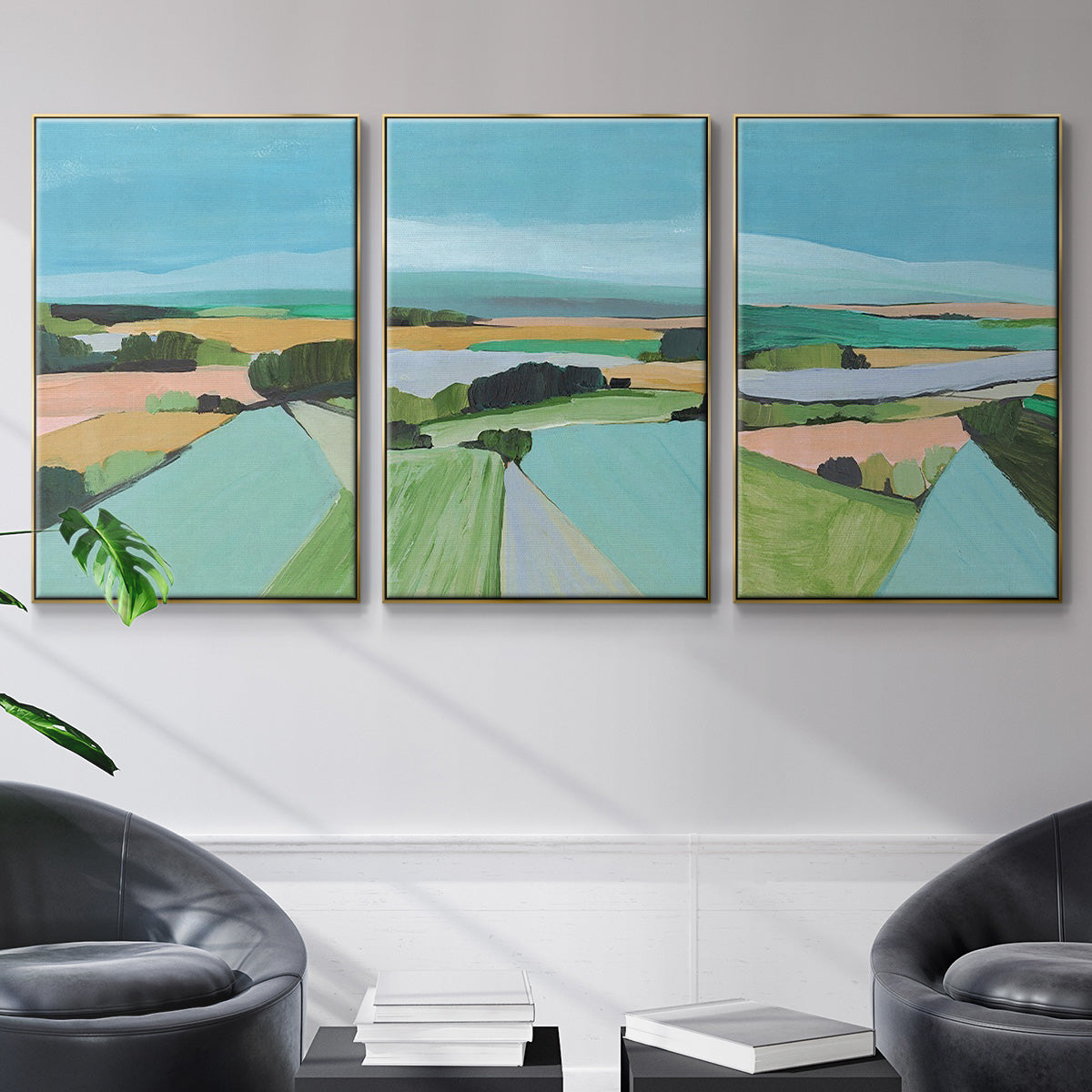 Bright Colored Countryside I - Floater Framed Canvas Set