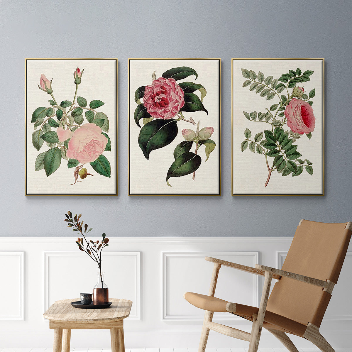 Pink Floral Mix I - Floater Framed Canvas Set