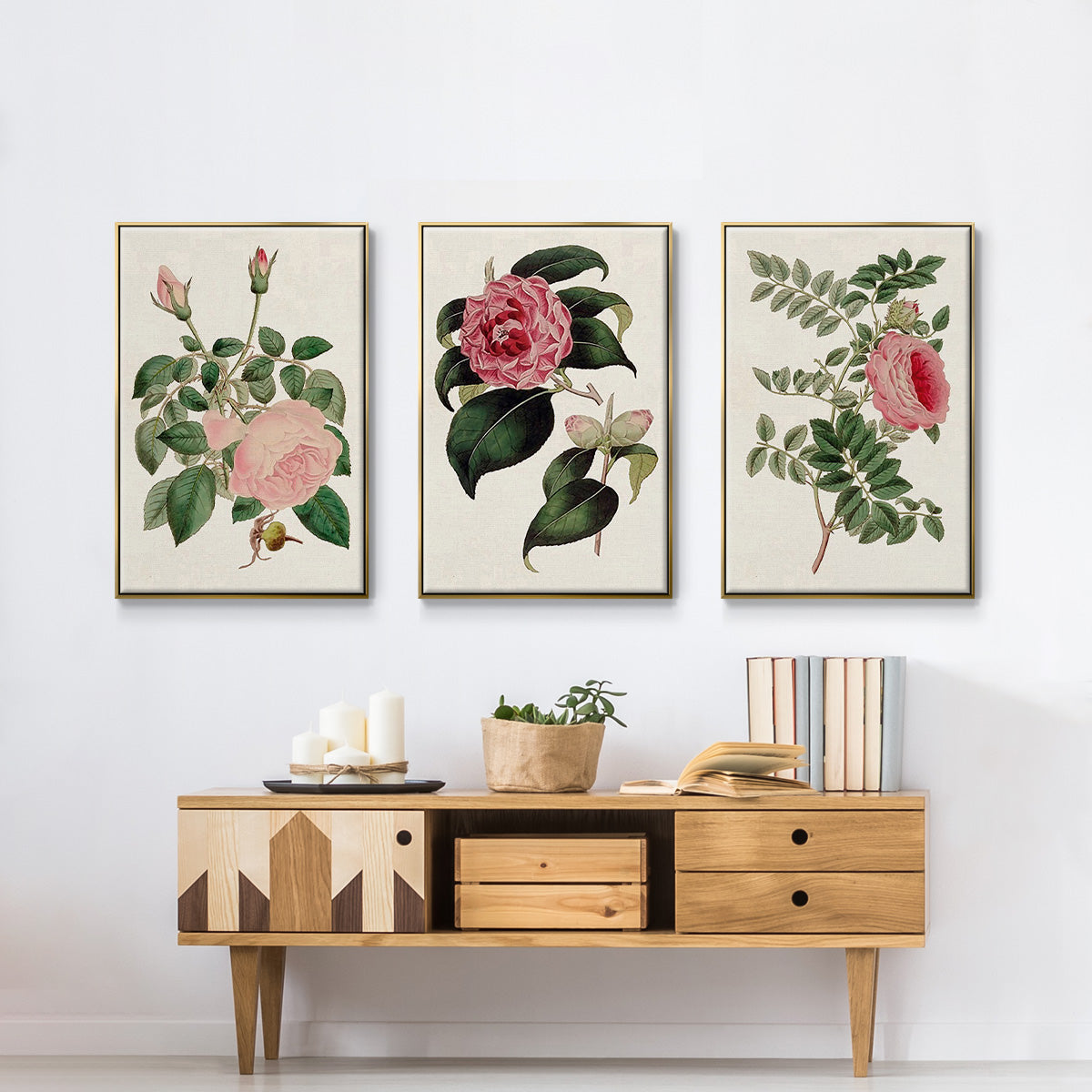 Pink Floral Mix I - Floater Framed Canvas Set