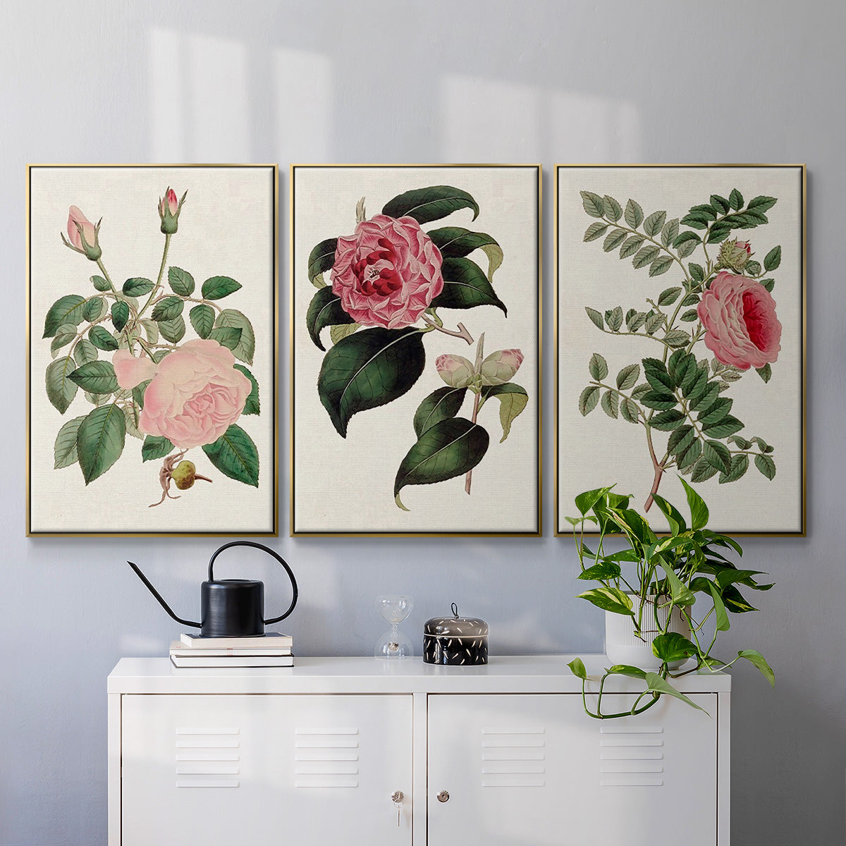Pink Floral Mix I - Floater Framed Canvas Set