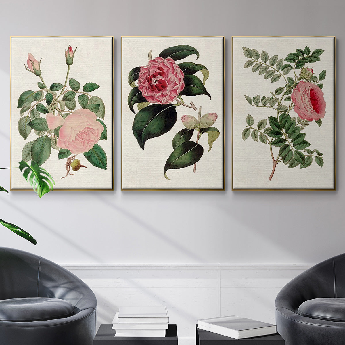 Pink Floral Mix I - Floater Framed Canvas Set