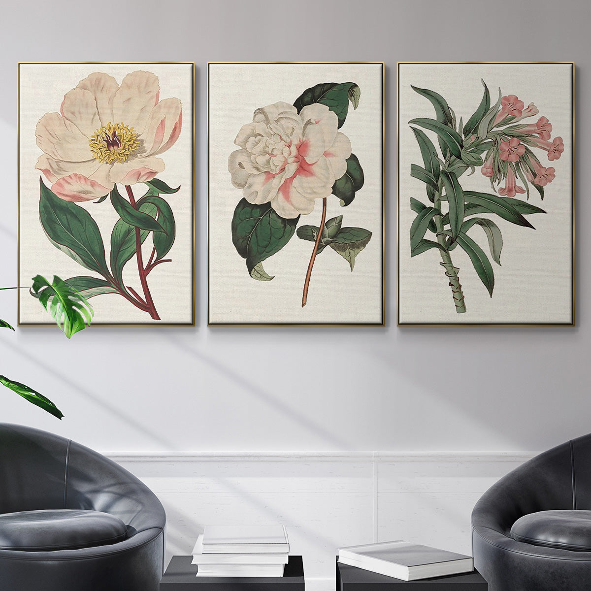 Pink Floral Mix VI - Floater Framed Canvas Set
